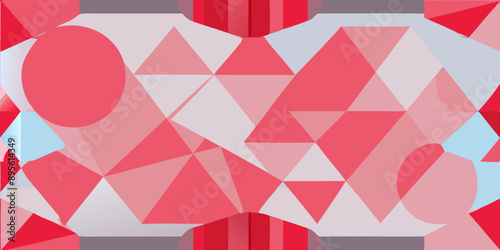 Seamless repeat pattern of overlapping translucent geometric shapes in pink and blue