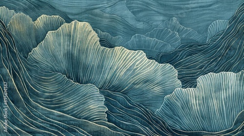 A highresolution image capturing the intricate folds of a blue material The photograph focuses on the detailed lines and textures