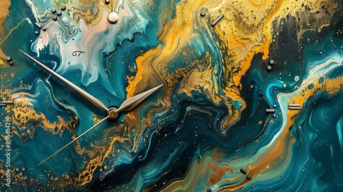 Artistic wall clock with abstract art background and unique clock hands