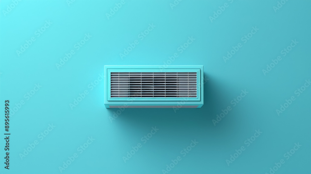 Stylish air conditioner mounted on a turquoise wall, providing modern comfort and aesthetic appeal to any space. Stylish air conditioner mounted on a turquoise wall, providing modern comfort and aesthetic appeal to any space.