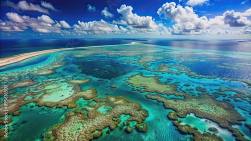 Fototapeta Naklejka Na Ścianę i Meble -  Beautiful aerial view of the Great Barrier Reef showcasing the vibrant underwater world and diverse marine life , Australia