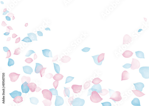 水彩風　水色とピンクの花びら