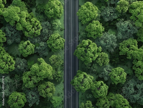 Road surrounded by trees from above