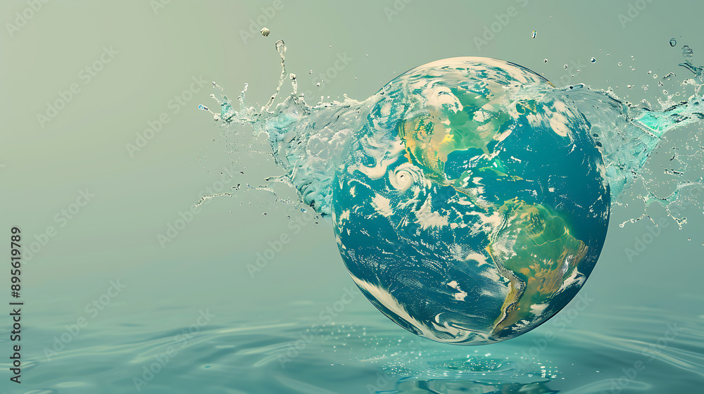 Fototapeta premium Planet earth in water save water concept