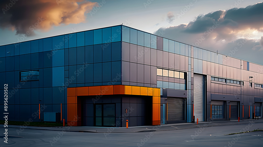 Obraz premium exterior of a modern warehouse with a small office unit