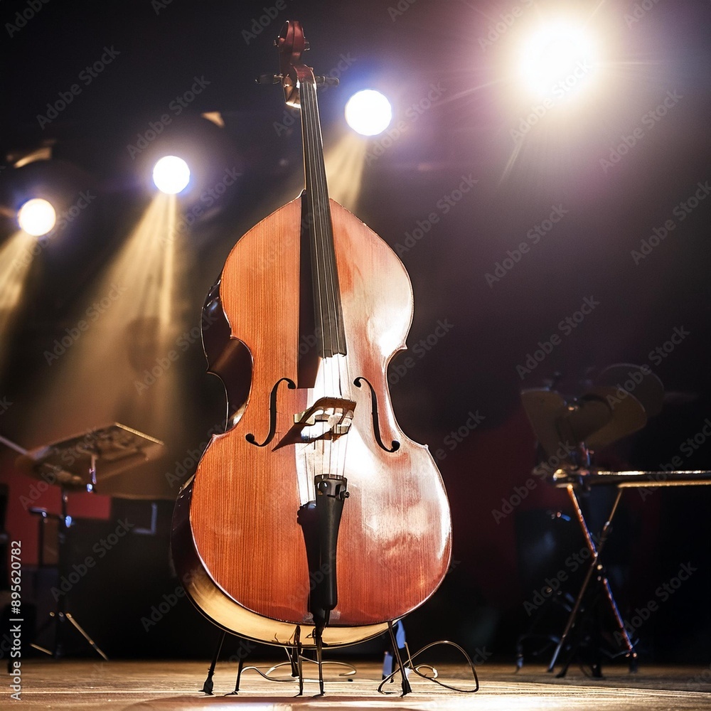 Fototapeta premium double bass stringed instrument, AI generated