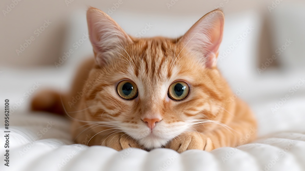 Adorable Orange American Shorthair Cat Lying on a Bed Adorable Orange American Shorthair Cat Lying on a Bed
