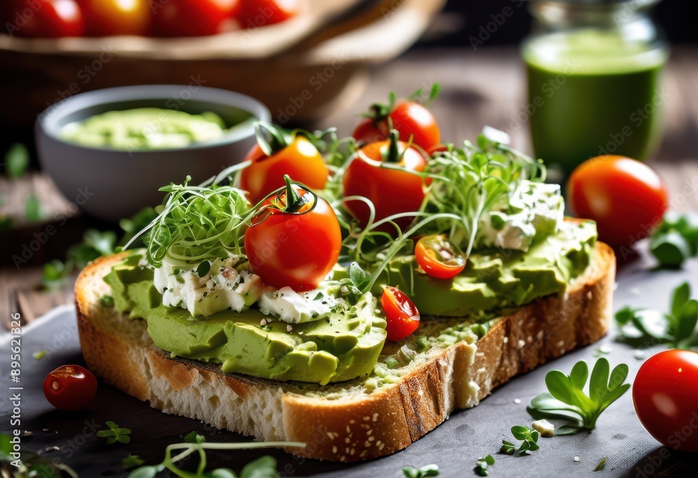 deliciously creamy avocado toast topped fresh ingredients served rustic bread slice healthy breakfast option, toppings, spread, green, nutritious, recipe, meal deliciously creamy avocado toast topped fresh ingredients served rustic bread slice healthy breakfast option, toppings, spread, green, nutritious, recipe, meal