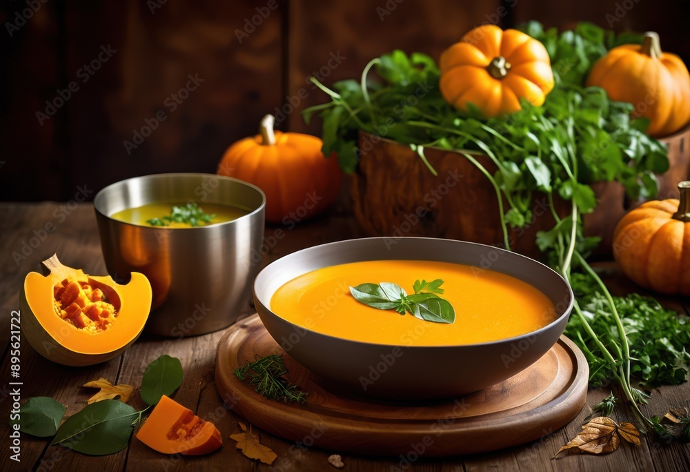 rich creamy butternut squash soup smooth vibrant garnished fresh herbs inviting autumn dish, texture, color, vegetables, cooking, ingredients, warm, healthy rich creamy butternut squash soup smooth vibrant garnished fresh herbs inviting autumn dish, texture, color, vegetables, cooking, ingredients, warm, healthy