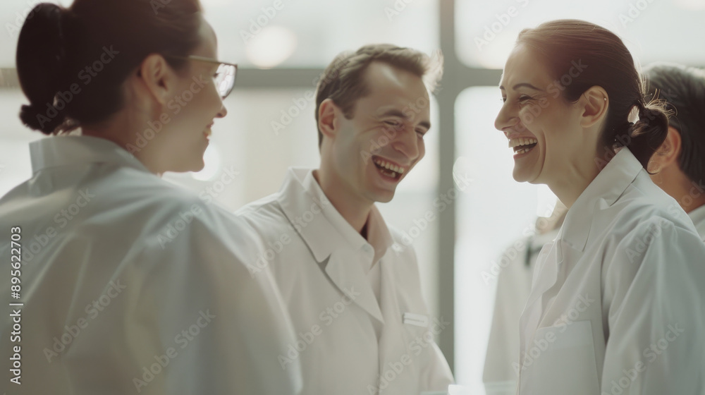 A group of smiling professionals in white lab coats share a light-hearted moment, fostering a sense of camaraderie and teamwork. A group of smiling professionals in white lab coats share a light-hearted moment, fostering a sense of camaraderie and teamwork.
