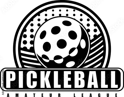 Black PickleBall Graphic Logo Design. Vector Hand Drawn Illustration Isolated On Transparent Background