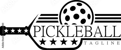 Black PickleBall Graphic Logo Design. Vector Hand Drawn Illustration Isolated On Transparent Background