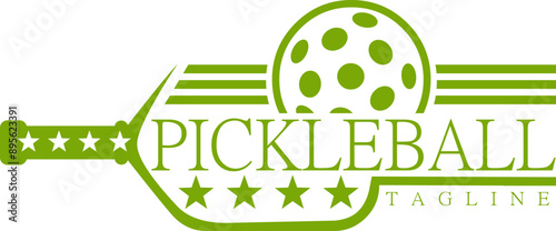 PickleBall Graphic Logo Design. Vector Hand Drawn Illustration Isolated On Transparent Background