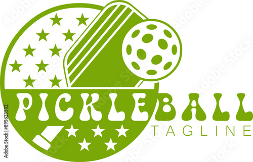 PickleBall Graphic Design Logo With Paddle And Ball. Vector Hand Drawn Illustration Isolated On Transparent Background