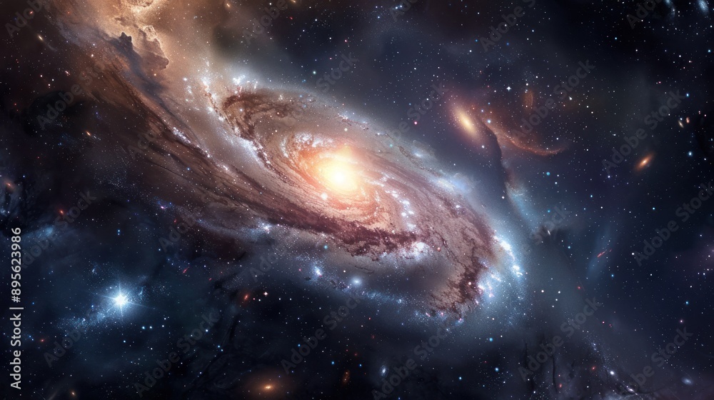 Fototapeta premium A spiral galaxy with a bright core in a dark starry expanse