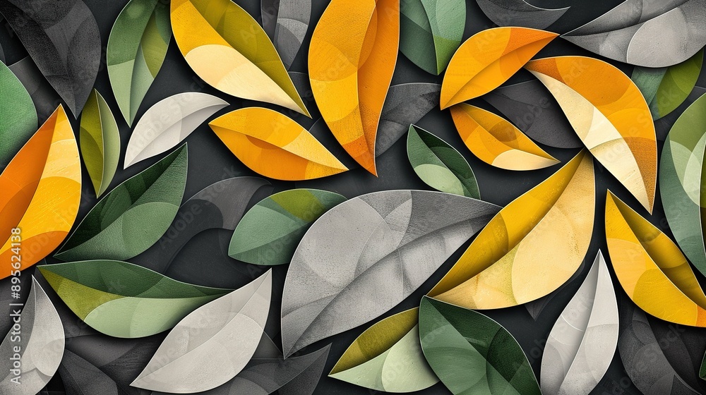 Close-up of a leaf painting on black canvas with green, yellow, and white palette Close-up of a leaf painting on black canvas with green, yellow, and white palette