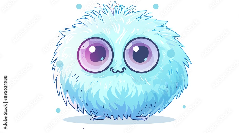 Obraz premium Create a clipart of a Fluffy Monster A round, fluffy creature with big eyesin a kawaii style, simplified to feature fewer elements for a cleaner look, Use a color palette that is appealing to c