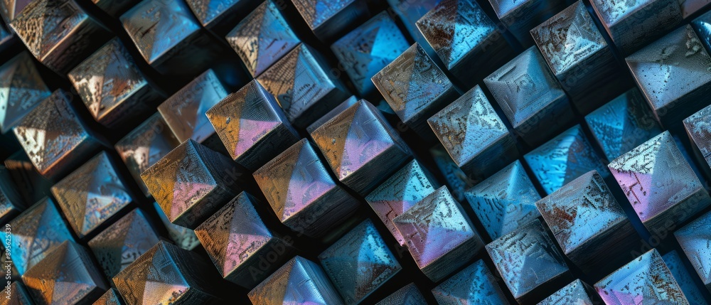 Panoramic close-up, high detail scan of cubic pattern texture, Generative AI Panoramic close-up, high detail scan of cubic pattern texture, Generative AI