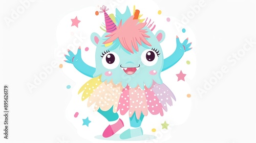 Create a clipart of a Monster Ballerina Tutu and ballet slippersin a kawaii style, simplified to feature fewer elements for a cleaner look, Use a color palette that is appealing to children, wi