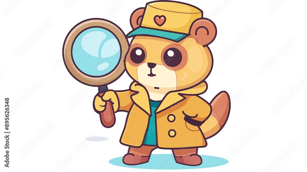 Create a clipart of a Monster Detective Magnifying glass and trench coatin a kawaii style, simplified to feature fewer elements for a cleaner look, Use a color palette that is appealing to chil Create a clipart of a Monster Detective Magnifying glass and trench coatin a kawaii style, simplified to feature fewer elements for a cleaner look, Use a color palette that is appealing to chil