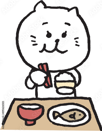 かわいい女子猫キャラの日常イラスト