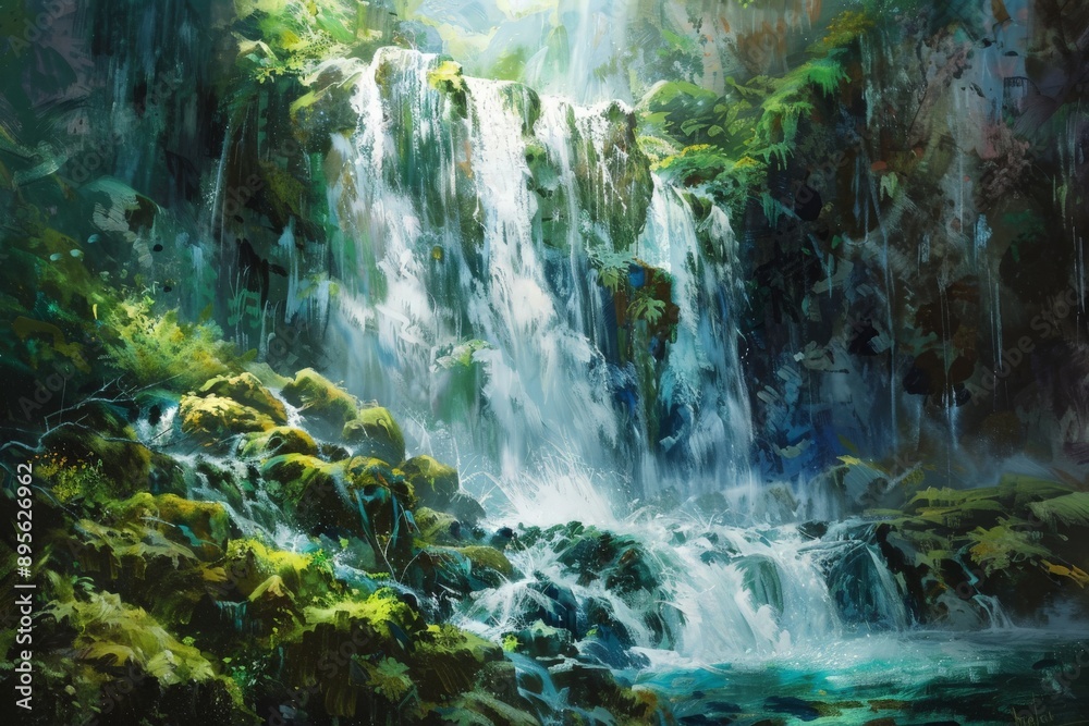 Lush Waterfall in a Green Forest. Lush Waterfall in a Green Forest.