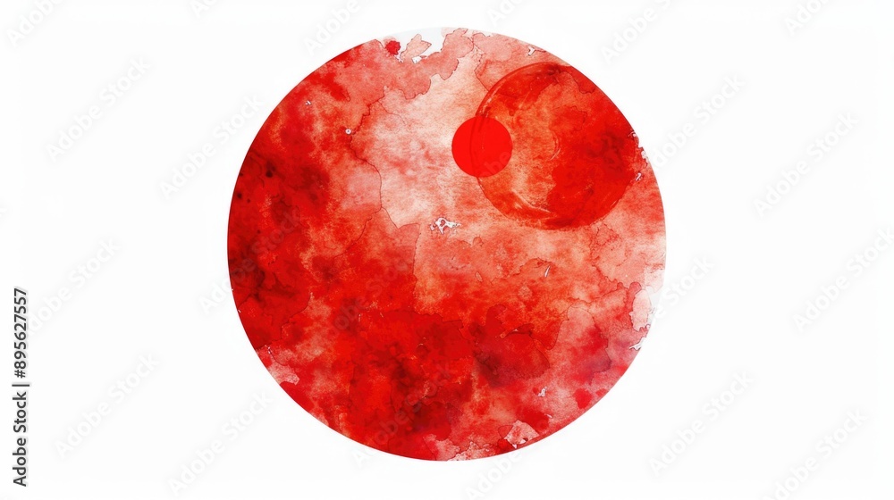 Fototapeta premium Artistic rendering of the Japanese flag with a modern twist, featuring a red circle filled with white crosses and a watercolor texture effect.