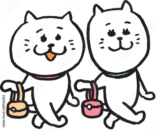 かわいい女子猫キャラの日常イラスト