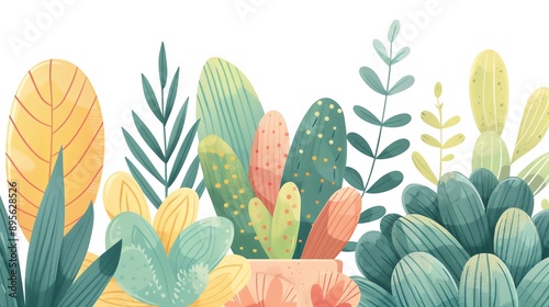 Create a vector clipart of a Closeup of a succulents textured leavesin a kawaii style, simplified to feature fewer elements for a cleaner look, Use a color palette that is appealing to children, with photo