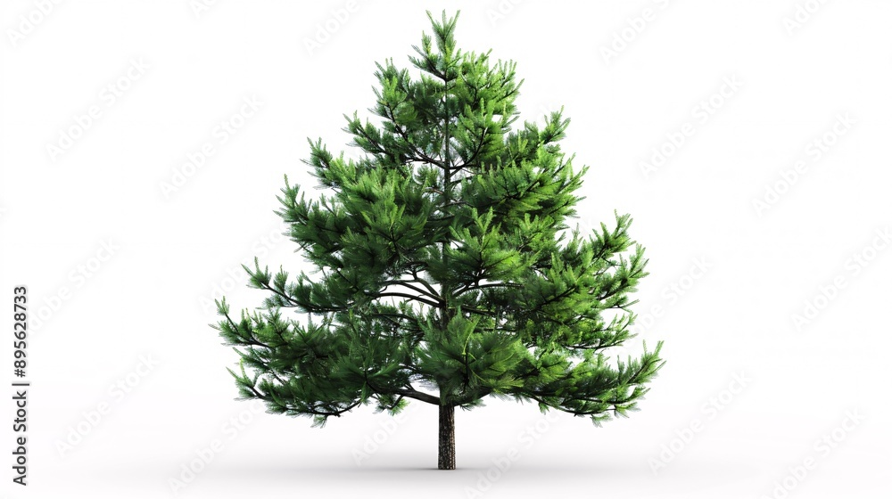 A solitary evergreen Norfolk pine, with a clipping path, stands out against a white backdrop. A solitary evergreen Norfolk pine, with a clipping path, stands out against a white backdrop.