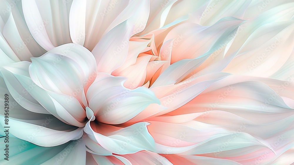 A zoomed-in image of a white blossom featuring a pink core, surrounded by lighter shades of pink and blue The center showcases a lighter shade of green, as well A zoomed-in image of a white blossom featuring a pink core, surrounded by lighter shades of pink and blue The center showcases a lighter shade of green, as well