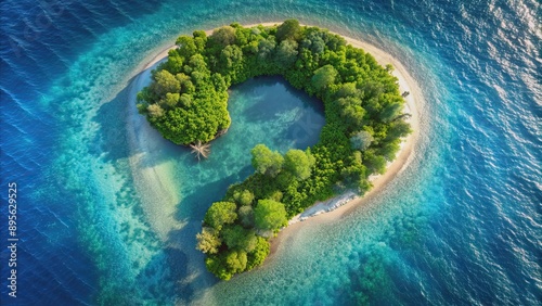 An island in the shape of a question mark surrounded by the sea with trees that look uncertain, island, ocean, question mark