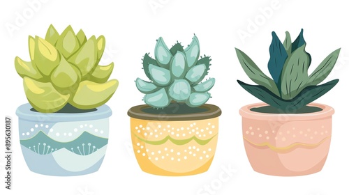 a clipart of a Succulent plant with colorful rosette leavesin a kawaii style, simplified to feature fewer elements for a cleaner look, Use a color palette that is appealing to children, photo