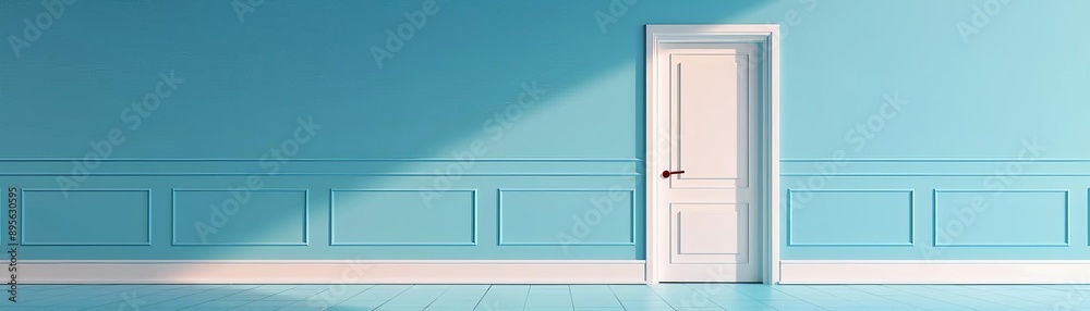 Door, real estate concept, photo realistic, flat design, banner, copy space, isolated pastel background