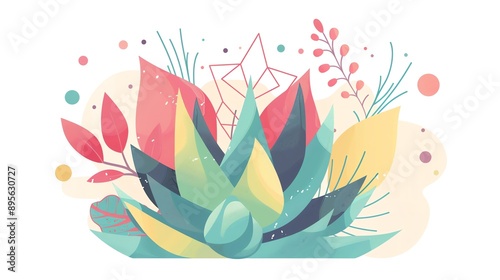 Create a vector clipart of a Succulent plant with colorful rosette leavesin a kawaii style, simplified to feature fewer elements for a cleaner look, Use a color palette that is appealing to children, photo