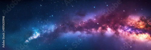 Night sky filled with stars and nebulae. Cosmic background with copy space.