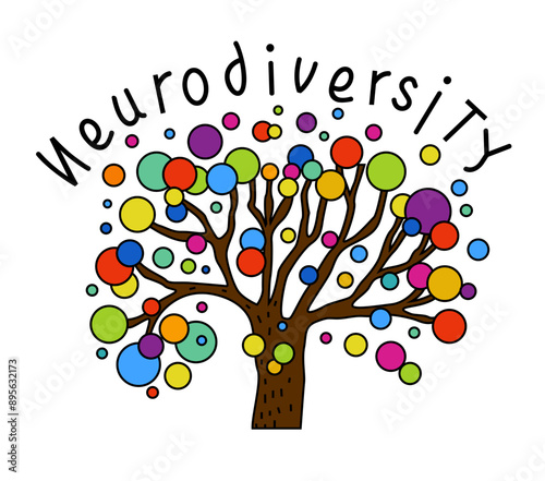Neurodiversity poster. A tree with round pieces representing neurons.