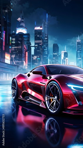 Elegant modern art with sport car on street, A close up of a famous super sport car, modern supercar wallpaper, 3d render of race auto, brand new photograph of fast sports car, AI Generated.