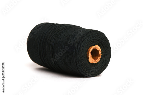 Black color skein thread isolated on the white background.