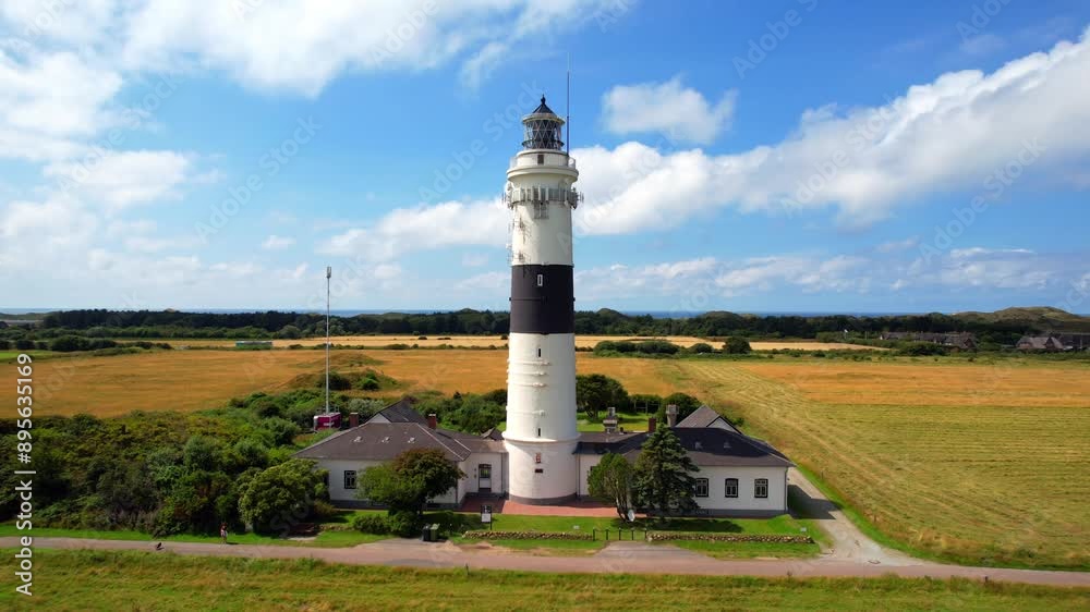 Island of Sylt - Langer Christian lighthouse - rising aerial photograph with fantastic view of the coast.