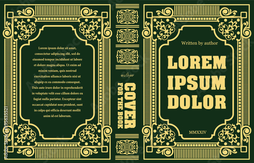 Elegant book cover design featuring intricate gold foil border on green background