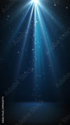 Glitter Blue Light Vertical. Blue stage light with stars particles glitter, loop animated clip, vertical resolution.
