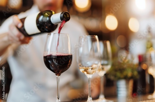 Red Wine Pouring Into Glass at Restaurant