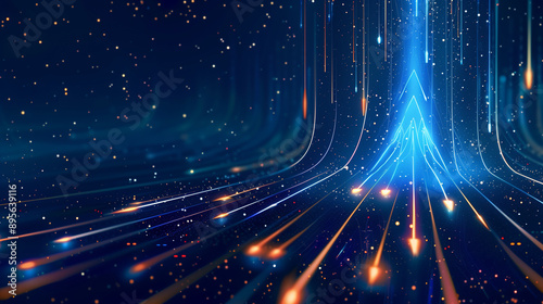 Dark clusters of lines converge into arrows pointing upward.