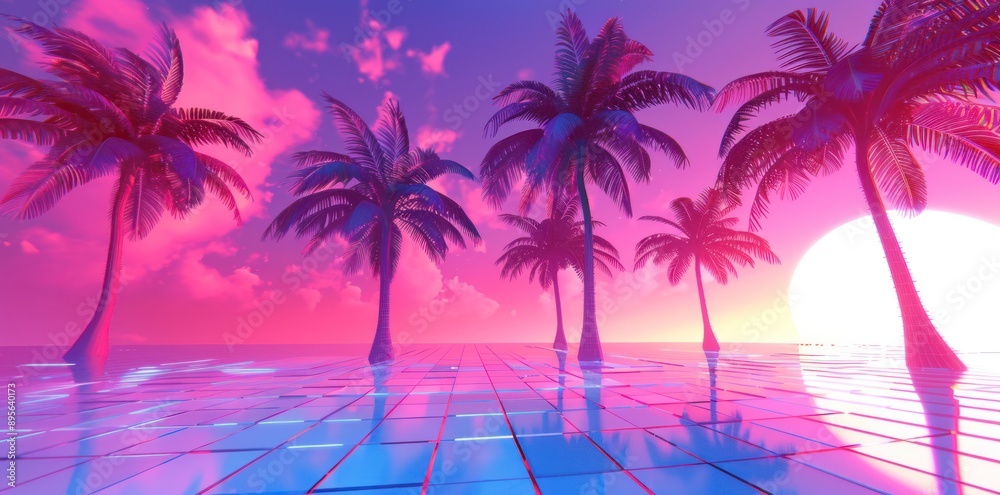 Palm Trees Silhouetted Against a Pink and Purple Sunset Palm Trees Silhouetted Against a Pink and Purple Sunset
