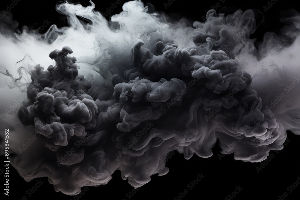 Abstract Black Smoke Cloud, Black Ink Cloud, black background