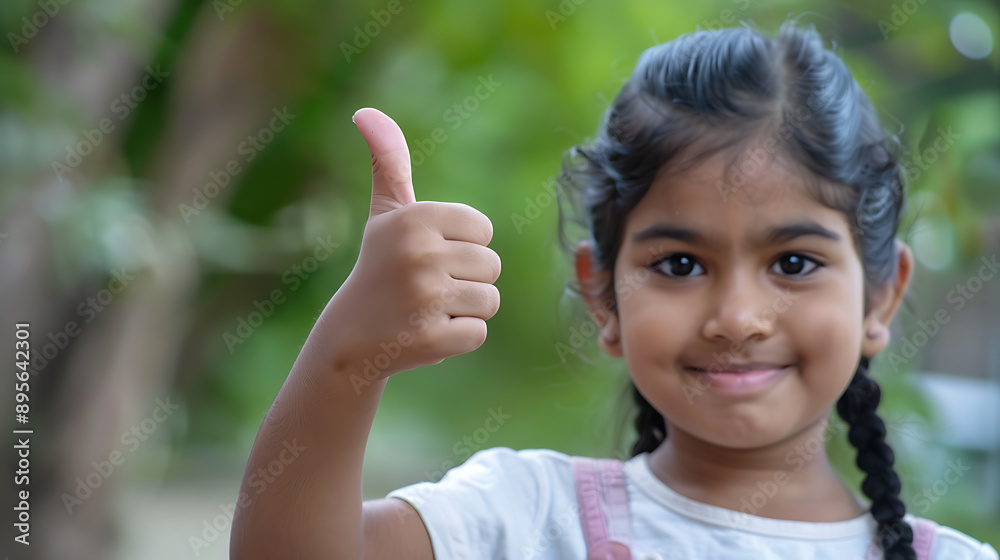 Indian small girl smiling girl enjoying a summer day in the park, surrounded by nature and happiness Indian small girl smiling girl enjoying a summer day in the park, surrounded by nature and happiness