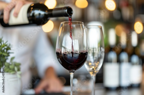 Red Wine Pouring Into Glass at Restaurant