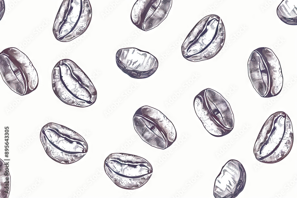 tiny line illustrated draw pattern coffee beans on white background tiny line illustrated draw pattern coffee beans on white background