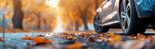 Car Wheel on Fall Leaves